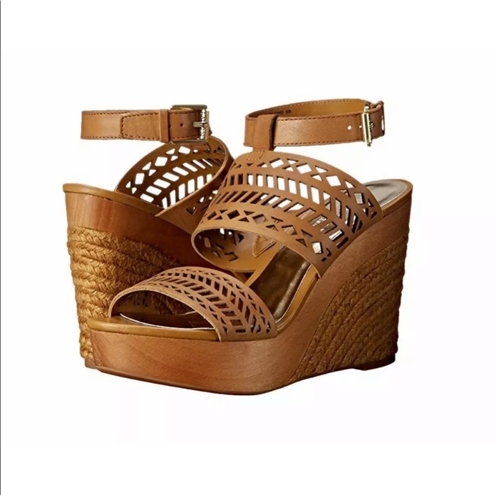 RALPH LAUREN LEATHER ESPADRILLE WEDGE SANDALS